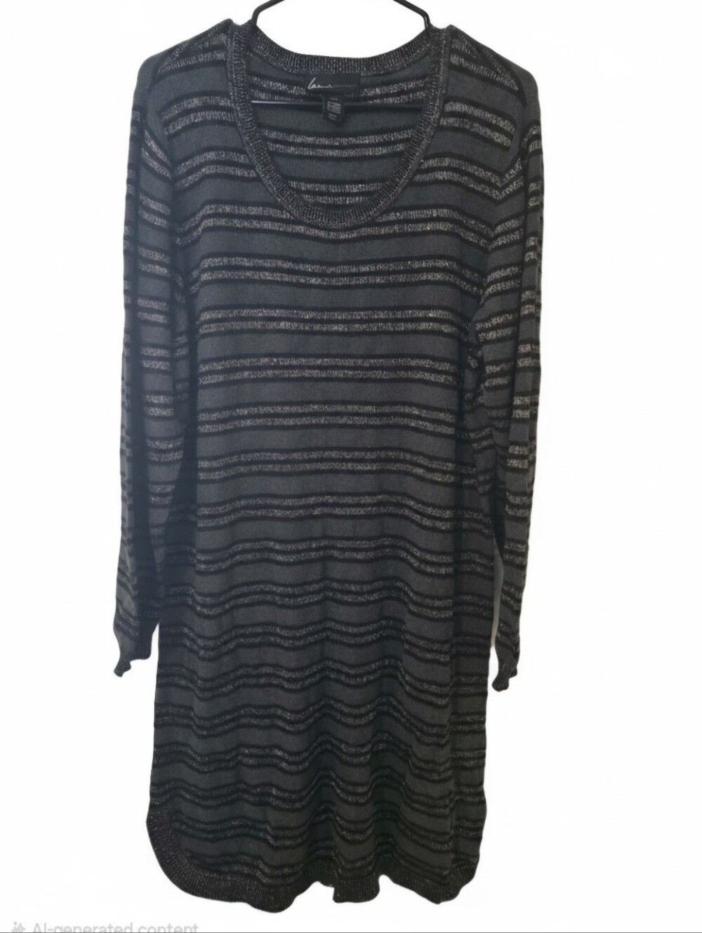 Lane Bryant Black Round Neck Gray Metallic Stripe Sweater Dress sz 18/20 - sku A